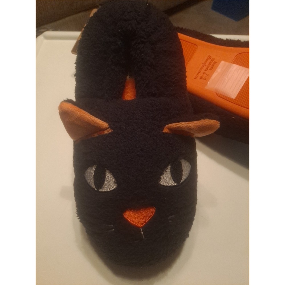 NWT‎ Dearfoams Memory Foam Halloween Black Cat Kitty Fuzzy Womens 9-10 Men 7-8